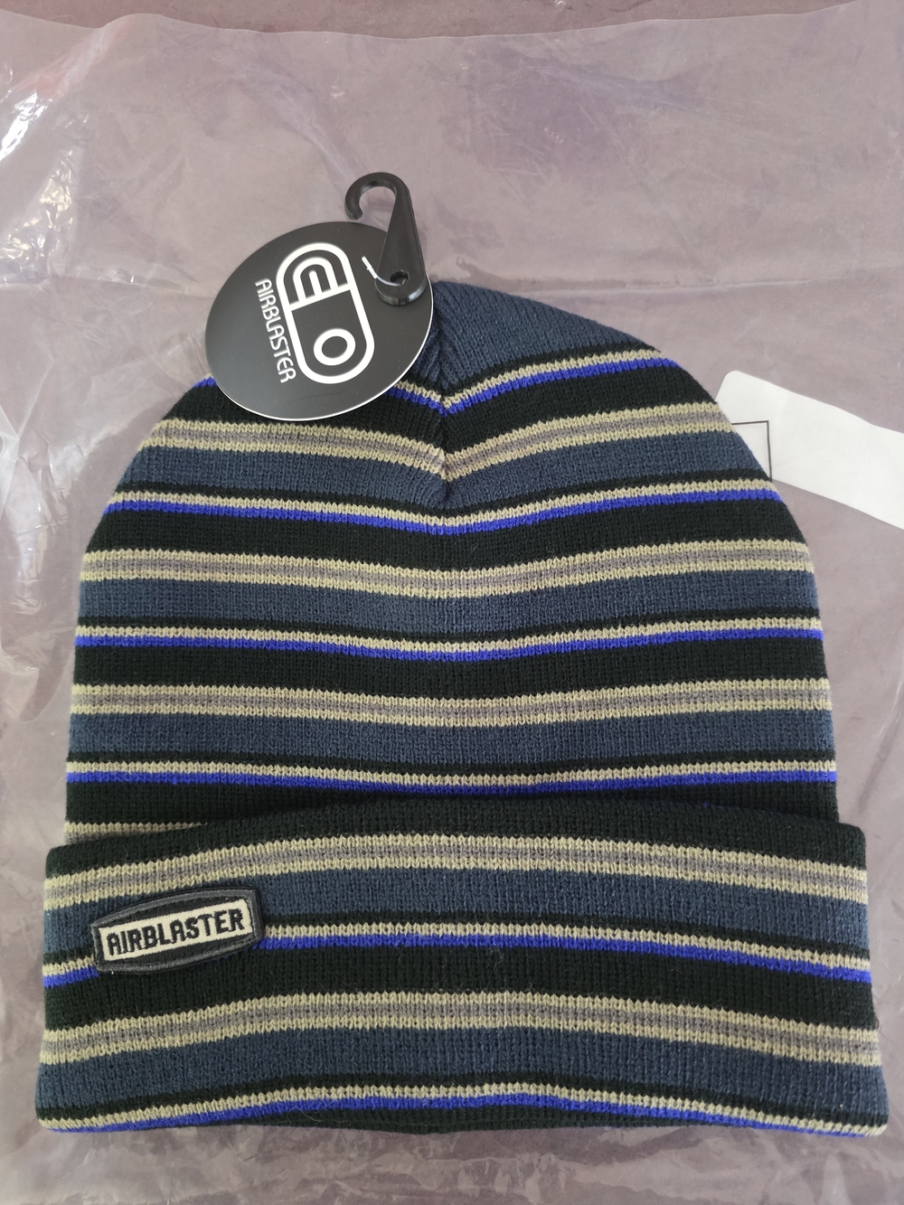 Airblaster Men's Striped Knit Beanie - Navy/Gray/Black